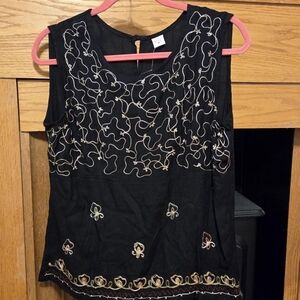Black Rayon tank top with gold embroidery BNWT Size medium